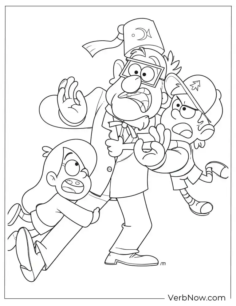22 Gravity Falls Coloring Pages For Kids (Printable PDF) Gravity Falls Stan, Dipper, and Mabel Coloring Page