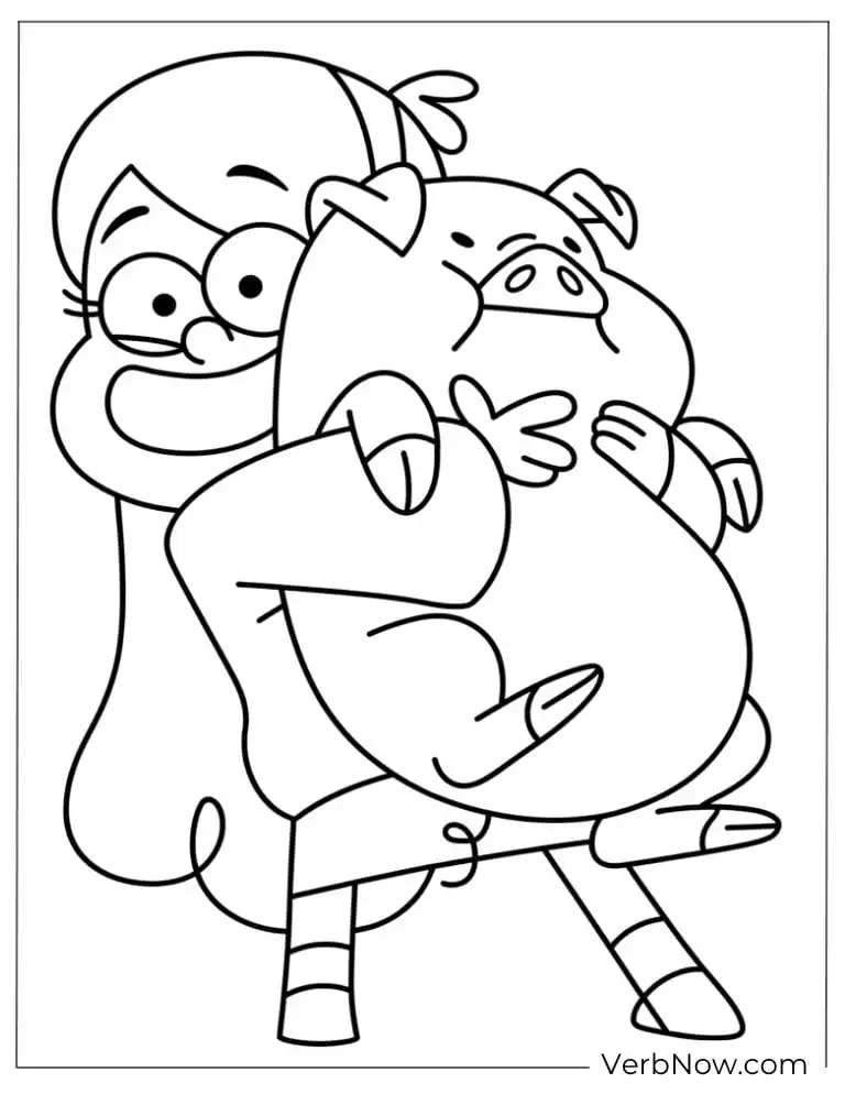 22 Gravity Falls Coloring Pages For Kids (Printable PDF) Mabel Pines Hugging Waddles Coloring Page
