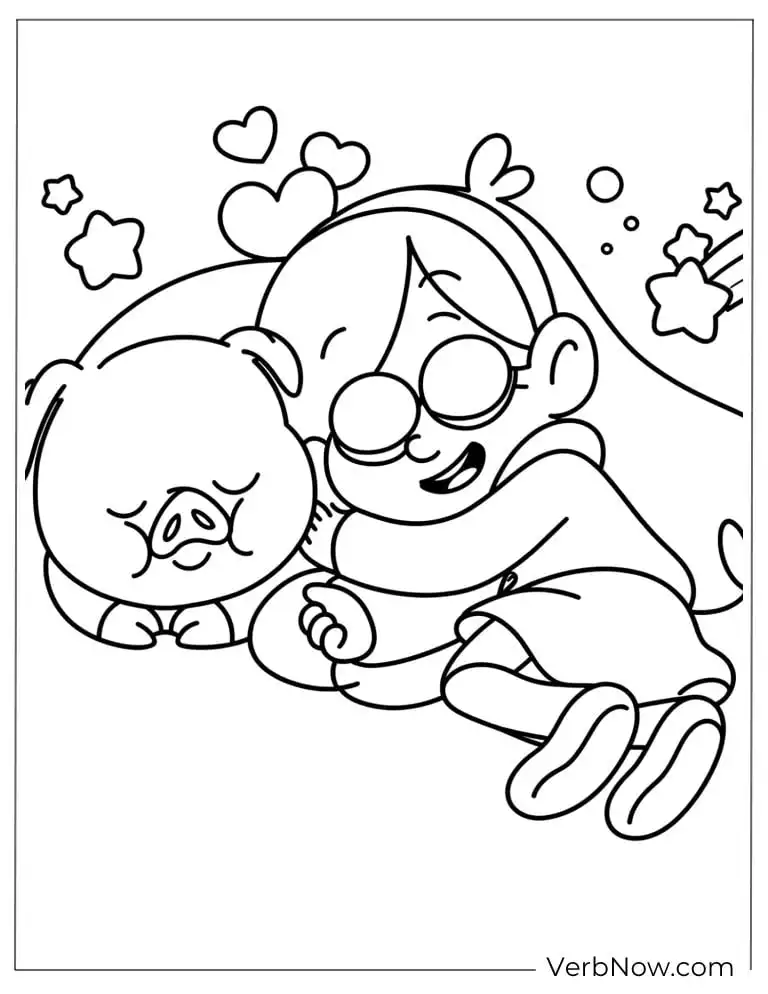 22 Gravity Falls Coloring Pages For Kids (Printable PDF) Mabel Pines and Waddles Pig Hug Coloring Page