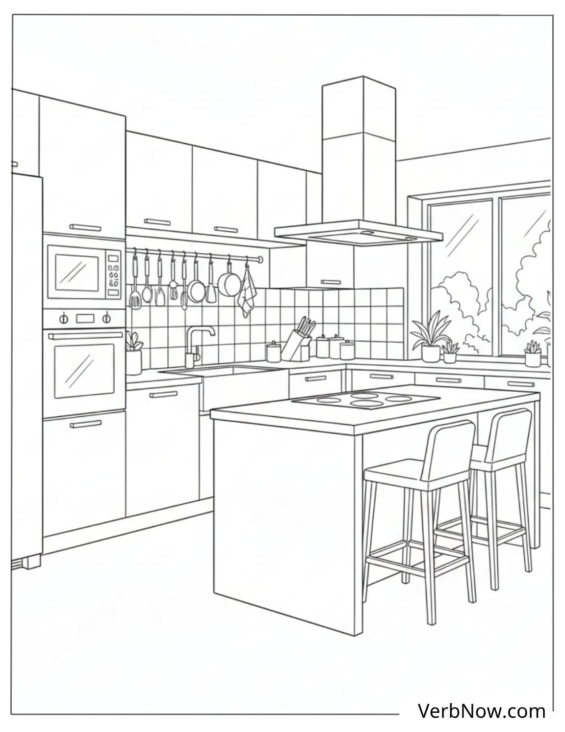 22 Free Kitchen Coloring Pages For Kids (Printable PDF) Modern Kitchen Coloring Page with Island Design