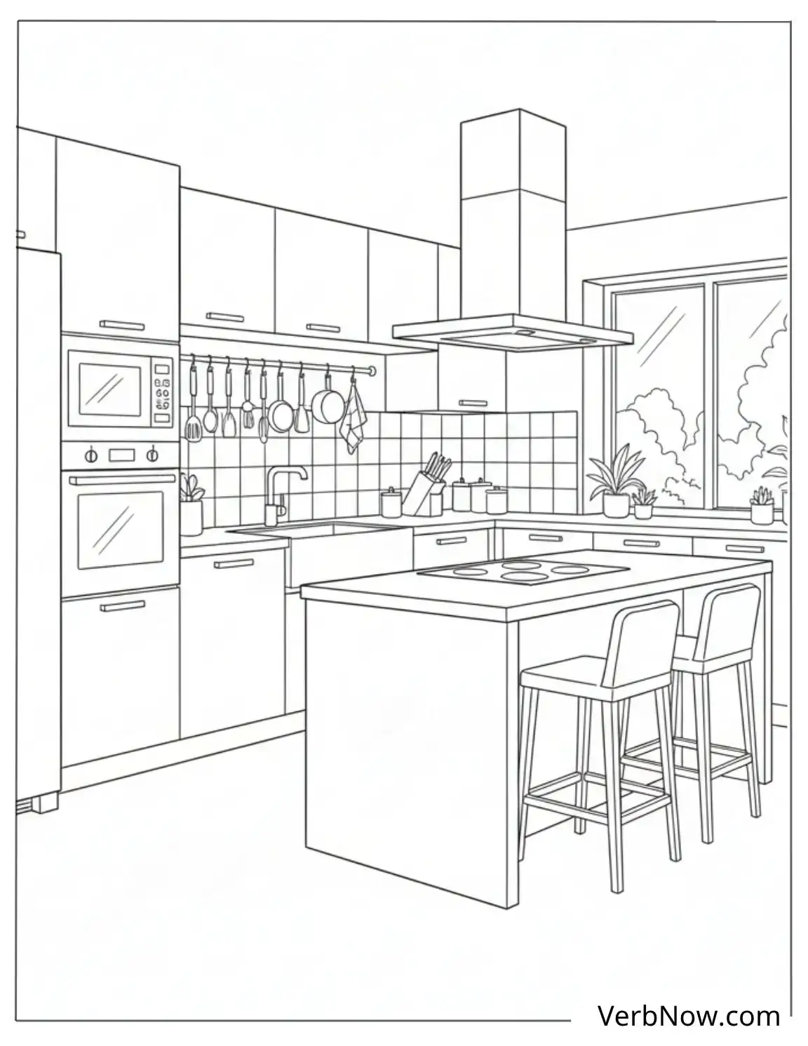 22 Free Kitchen Coloring Pages For Kids (Printable PDF) Modern Kitchen Coloring Page with Island Design