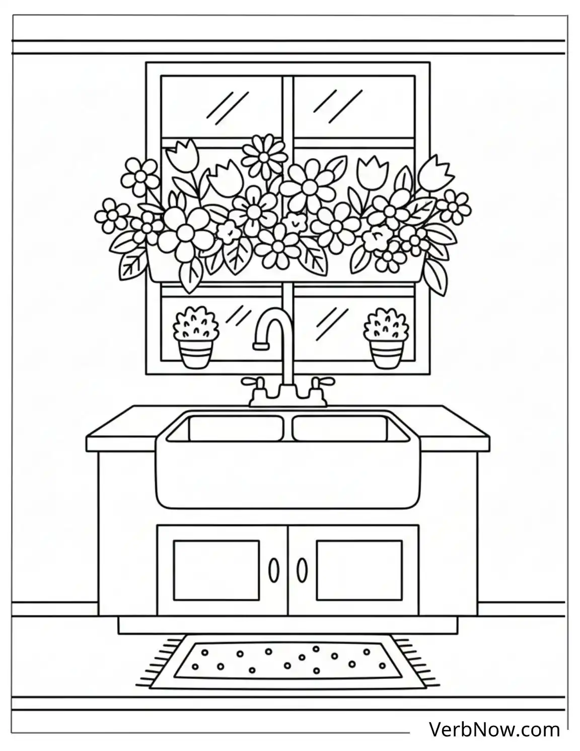 22 Free Kitchen Coloring Pages For Kids (Printable PDF) Kitchen Sink Window Flower Box Coloring Page