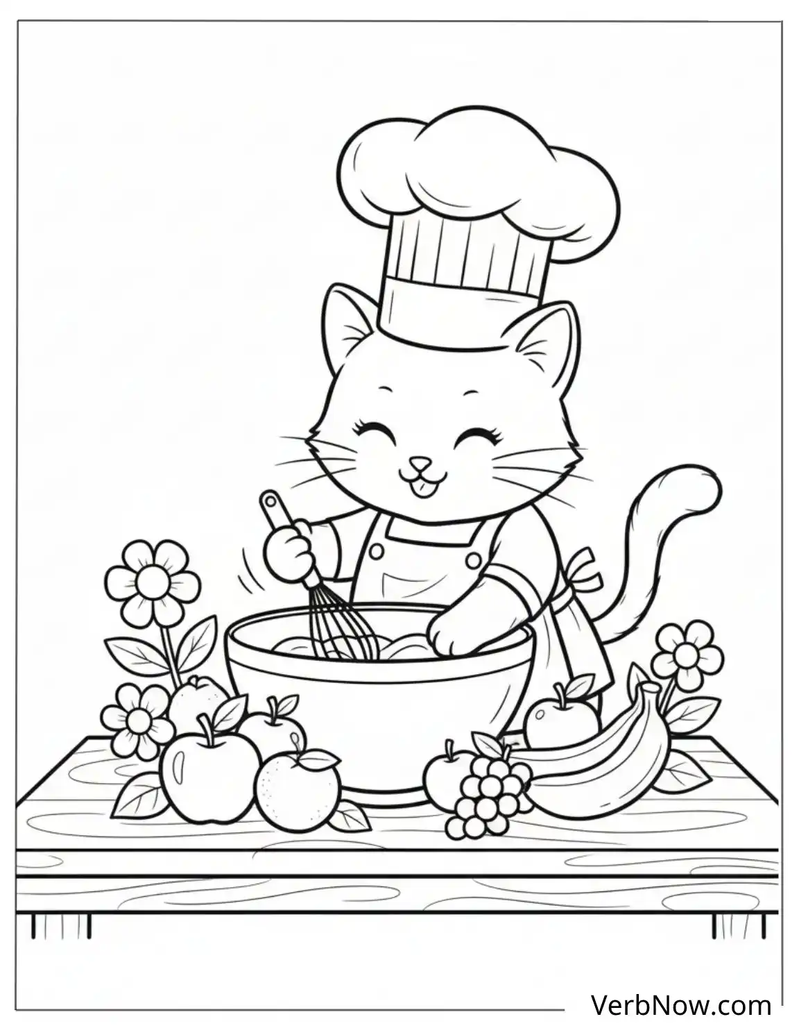 22 Free Kitchen Coloring Pages For Kids (Printable PDF) Cute Cat Chef Cooking Coloring Page