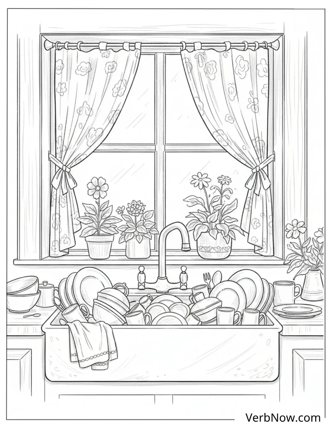 22 Free Kitchen Coloring Pages For Kids (Printable PDF) Dirty Dishes Overflowing Kitchen Sink Coloring Page