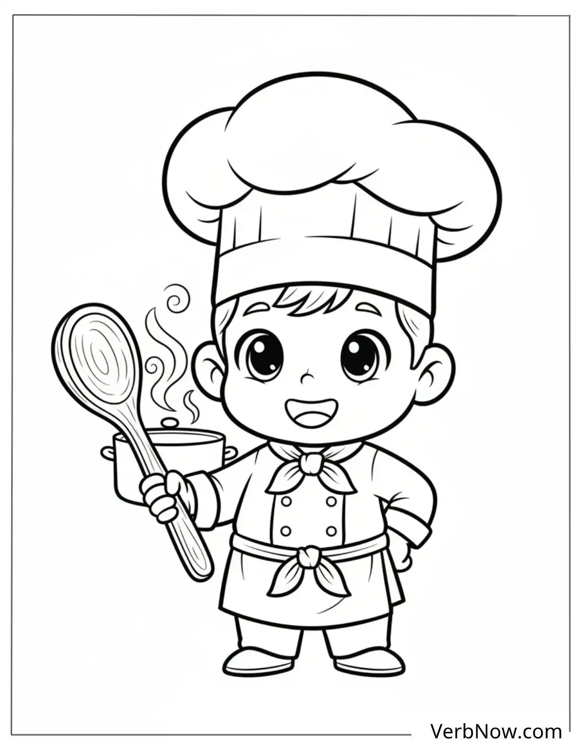 22 Free Kitchen Coloring Pages For Kids (Printable PDF) Cute Chef Boy Coloring Page with Pot and Spoon