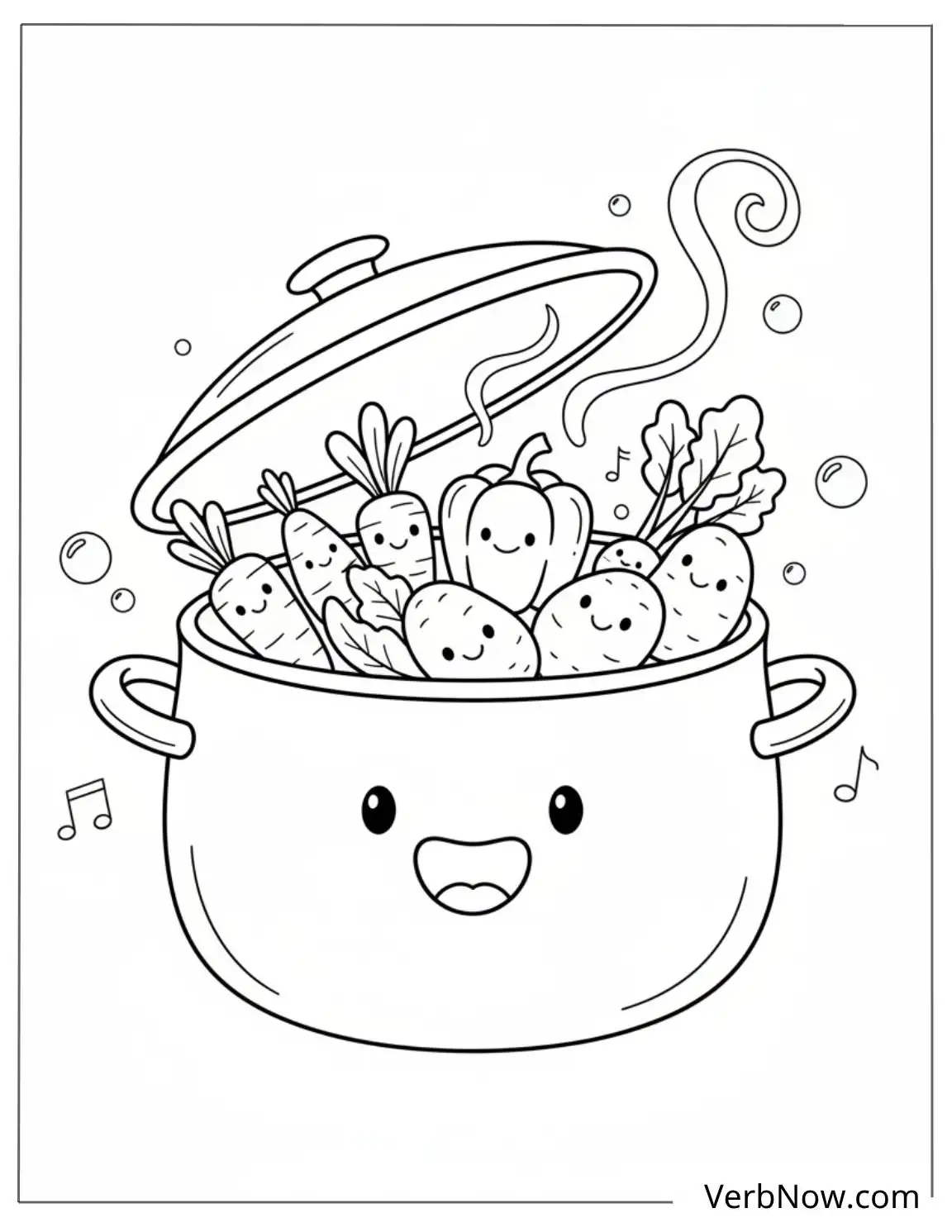 22 Free Kitchen Coloring Pages For Kids (Printable PDF) Cute Vegetable Stew Pot Coloring Page