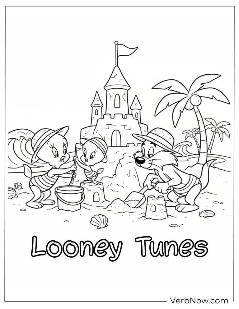 22 Free Looney Tunes Coloring Pages: Super Fun for Everyone! Looney Tunes Sandcastle Fun Coloring Page