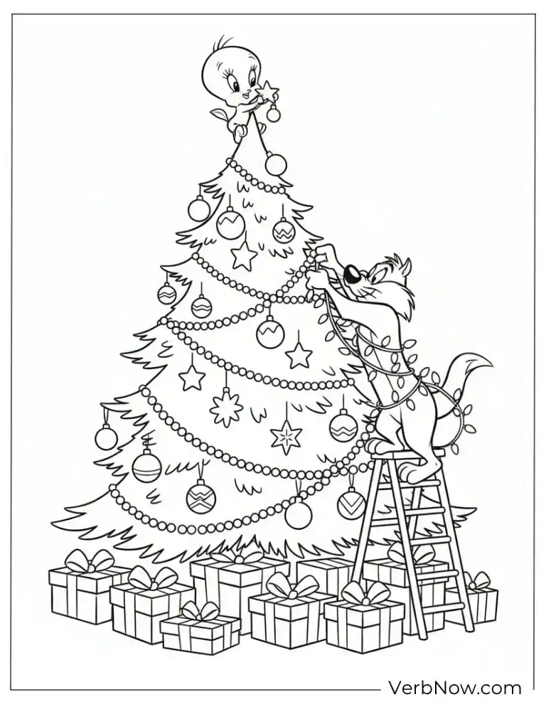 22 Free Looney Tunes Coloring Pages: Super Fun for Everyone! Tweety and Sylvester Christmas Tree Coloring Page