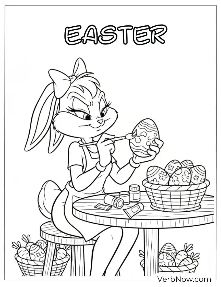 22 Free Looney Tunes Coloring Pages: Super Fun for Everyone! Cute Bunny Painting Easter Eggs Coloring Page