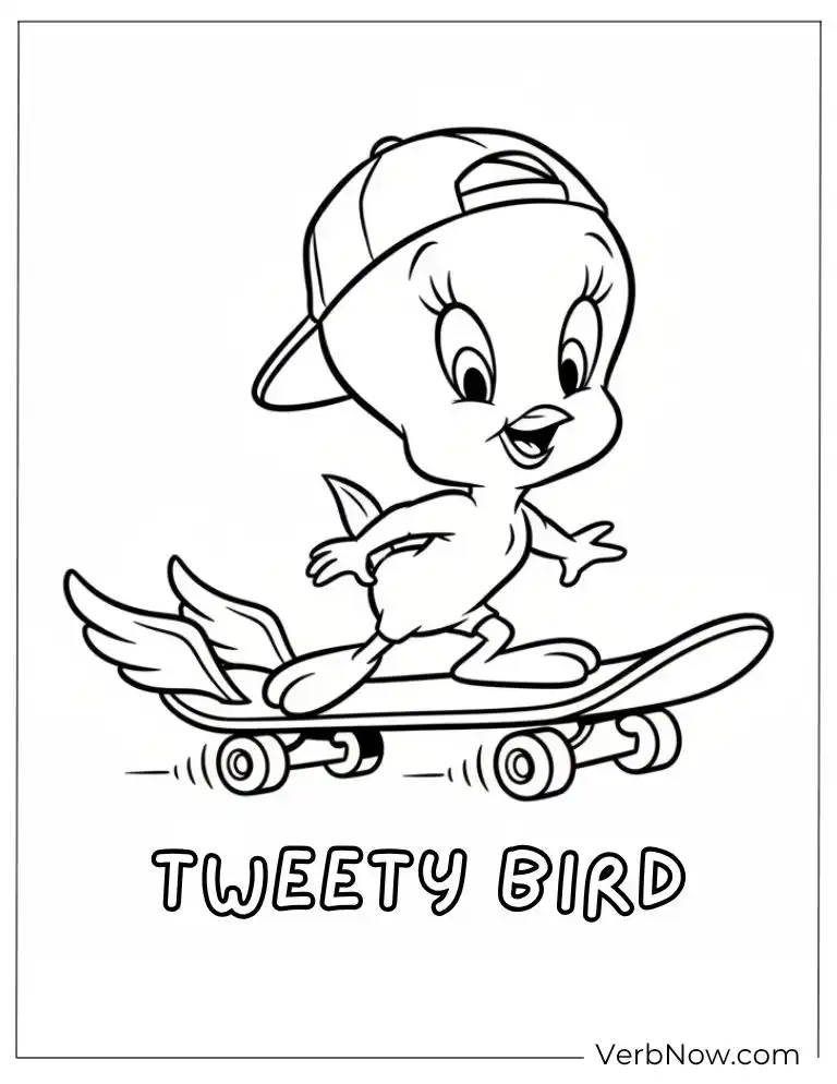 22 Free Looney Tunes Coloring Pages: Super Fun for Everyone! Tweety Bird Skateboard Coloring Page