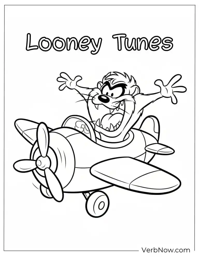 22 Free Looney Tunes Coloring Pages: Super Fun for Everyone! Looney Tunes Taz Flying Airplane Coloring Page