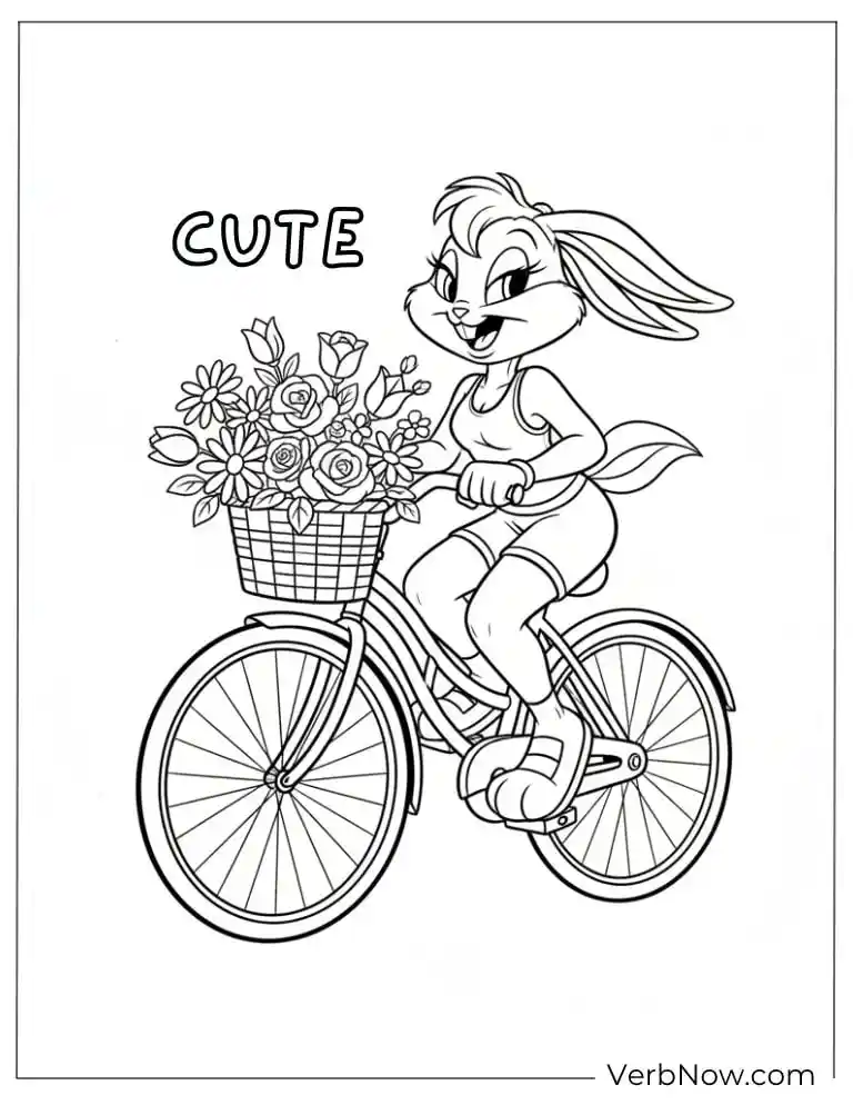 22 Free Looney Tunes Coloring Pages: Super Fun for Everyone! Cute Bunny Riding Bike with Flowers Coloring Page