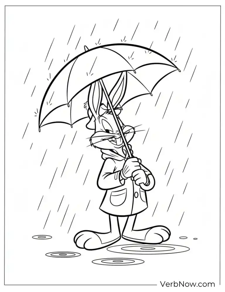 22 Free Looney Tunes Coloring Pages: Super Fun for Everyone! Bugs Bunny in Rain with Umbrella Coloring Page