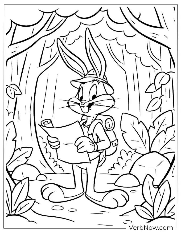 22 Free Looney Tunes Coloring Pages: Super Fun for Everyone! Bugs Bunny Explorer Coloring Page with Map