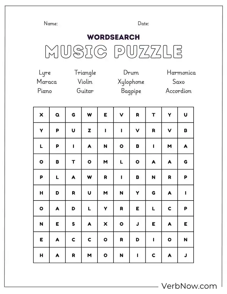 10+ Free Music Puzzles For Fun (100% Printable PDF) Printable Music Instrument Word Search Puzzle