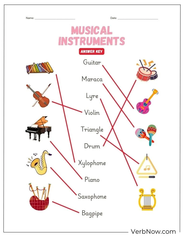 10+ Free Music Puzzles For Fun (100% Printable PDF) Musical Instruments Matching Worksheet Answer Key