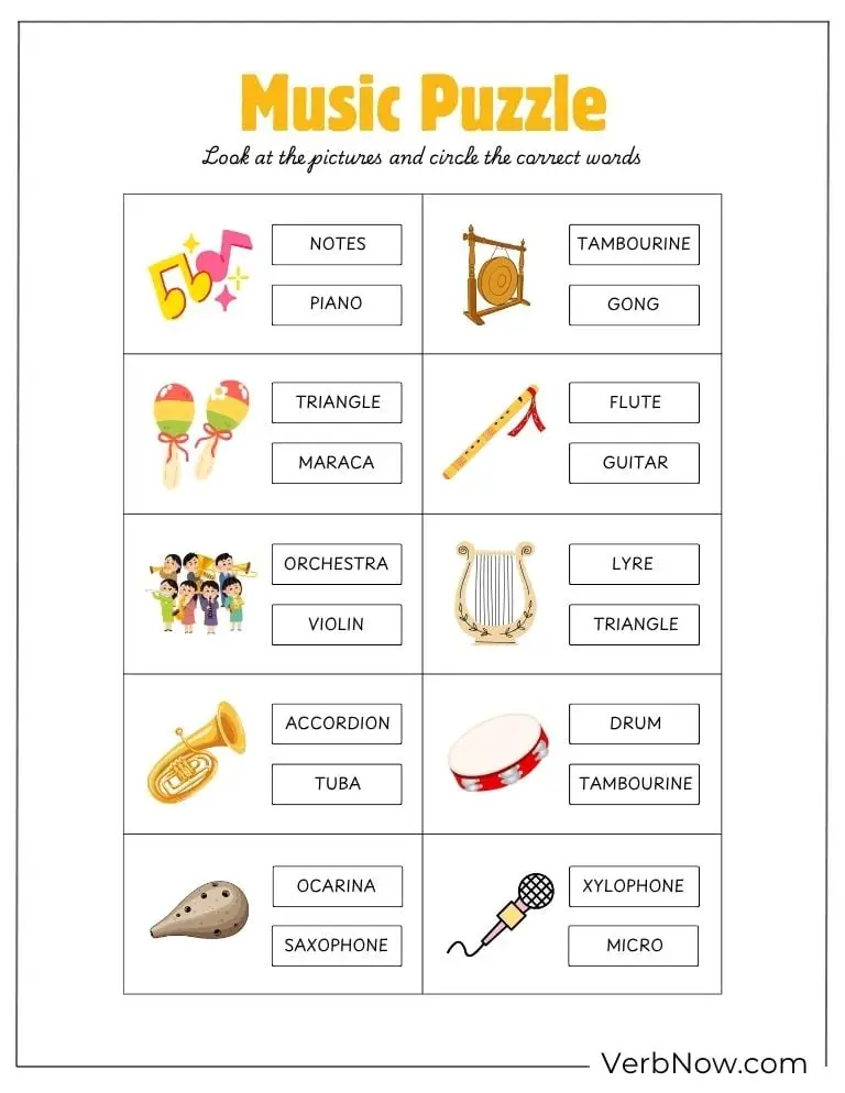 10+ Free Music Puzzles For Fun (100% Printable PDF) Music Puzzle: Identify Instruments & Terms Worksheet