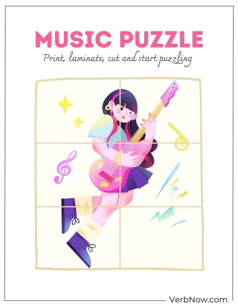 10+ Free Music Puzzles For Fun (100% Printable PDF) Printable Music Puzzle Game: Girl Playing Guitar