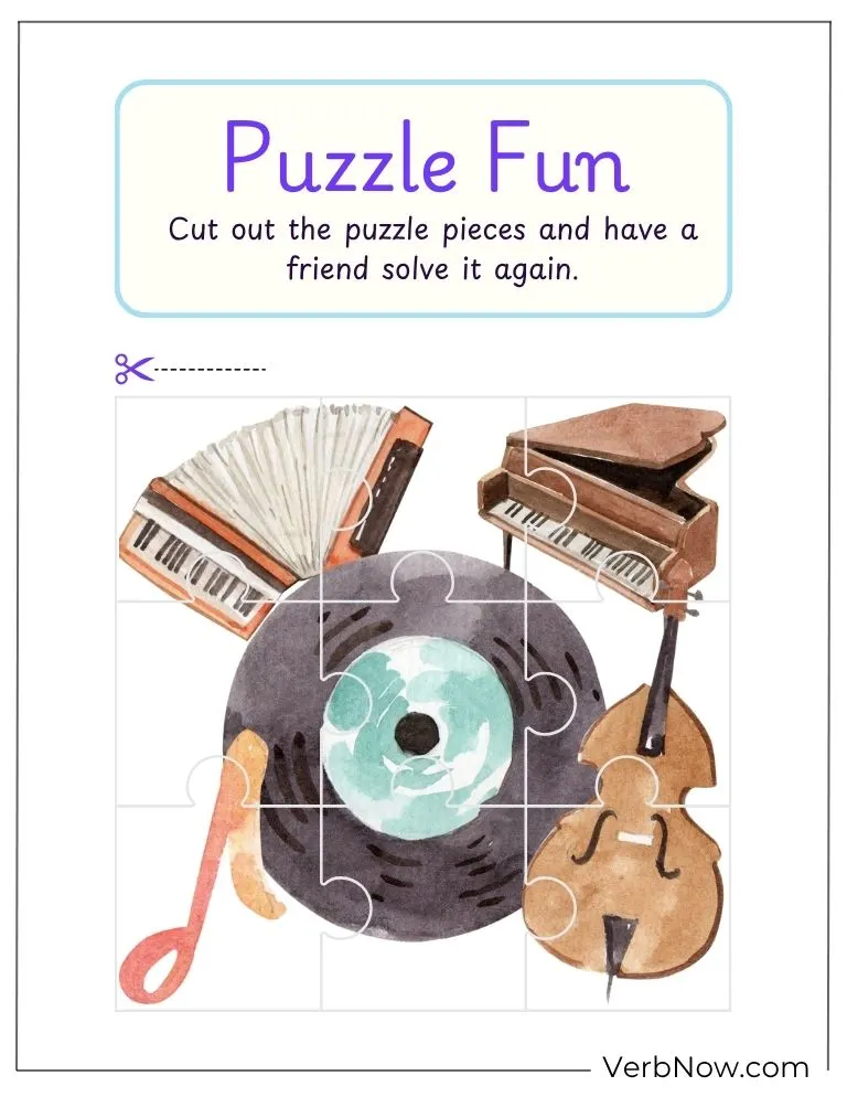 10+ Free Music Puzzles For Fun (100% Printable PDF) Musical Instruments Puzzle Fun Cut Out Activity