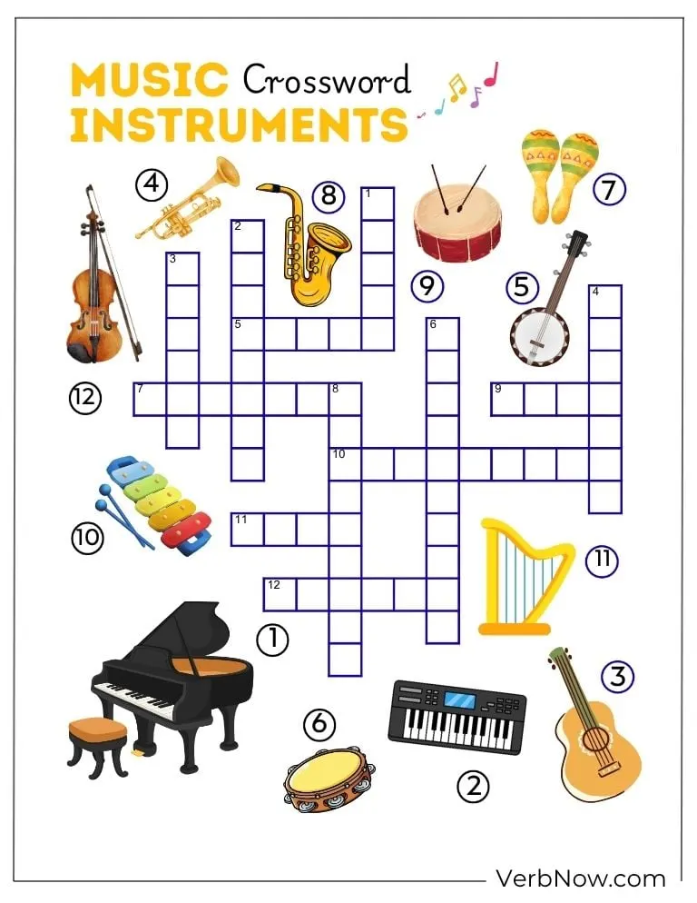 10+ Free Music Puzzles For Fun (100% Printable PDF) Music Instruments Crossword Puzzle Activity