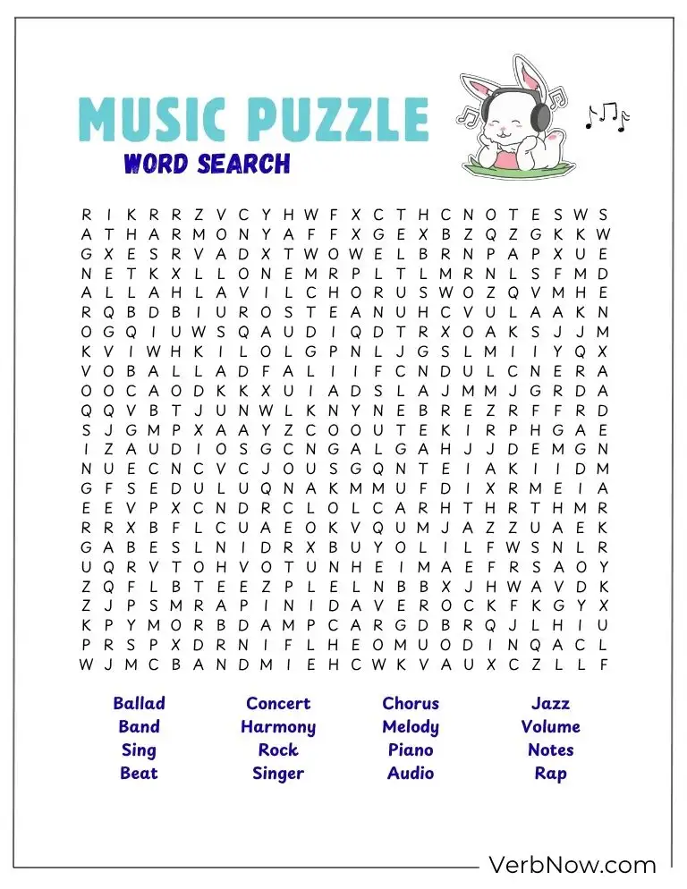 10+ Free Music Puzzles For Fun (100% Printable PDF) Music Word Search: Ballad, Harmony, Jazz, Rock Puzzle