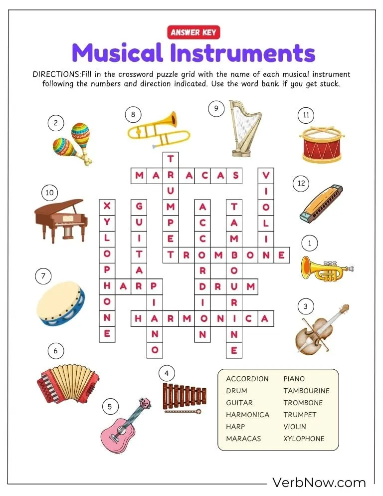 10+ Free Music Puzzles For Fun (100% Printable PDF) Musical Instruments Crossword Puzzle Answer Key