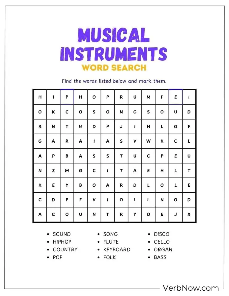 10+ Free Music Puzzles For Fun (100% Printable PDF) Printable Musical Instruments Word Search Puzzle