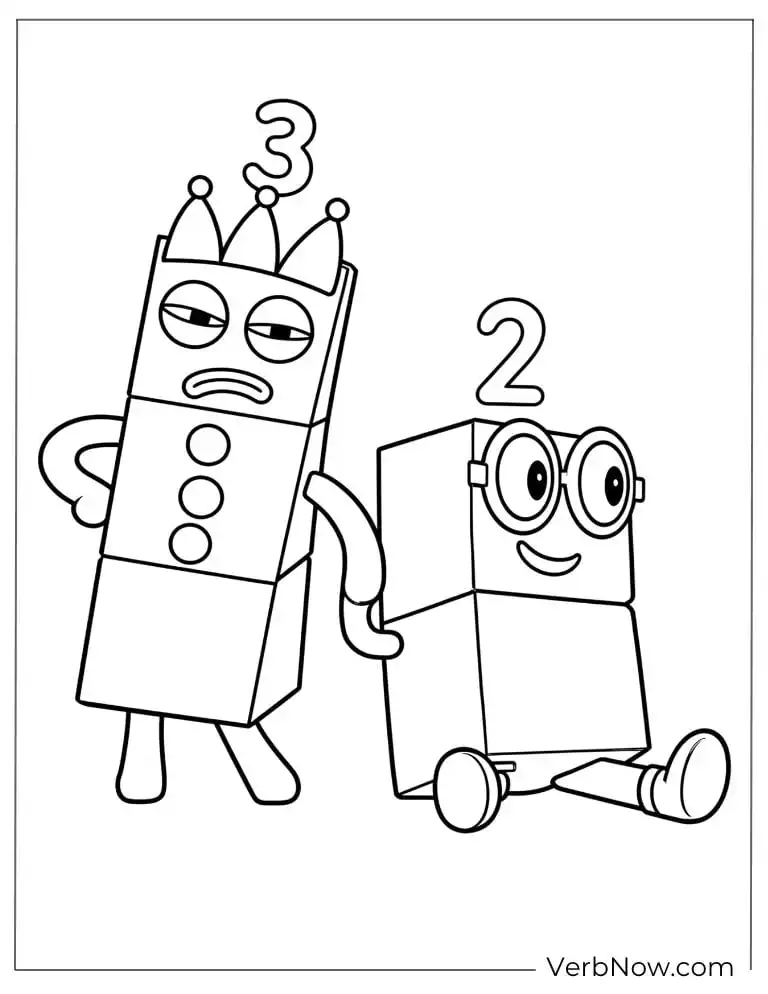 22 Free Numberblocks Coloring Pages (100% Printable PDF) Numberblocks 3 and 2 Coloring Page for Kids