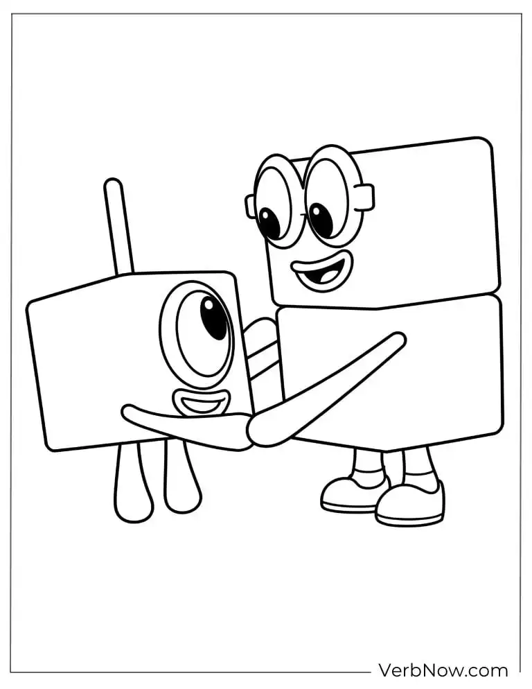 22 Free Numberblocks Coloring Pages (100% Printable PDF) Numberblocks 1 and 2 Friends Hugging Coloring Page