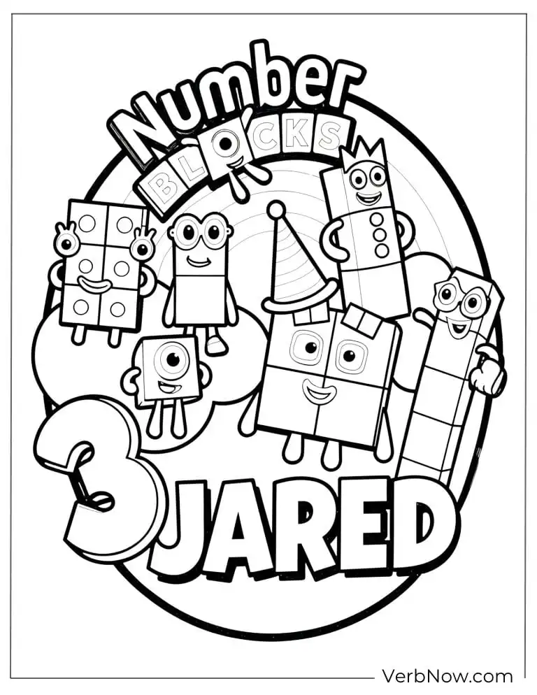 22 Free Numberblocks Coloring Pages (100% Printable PDF) Numberblocks Coloring Page: Happy 3rd Birthday Jared
