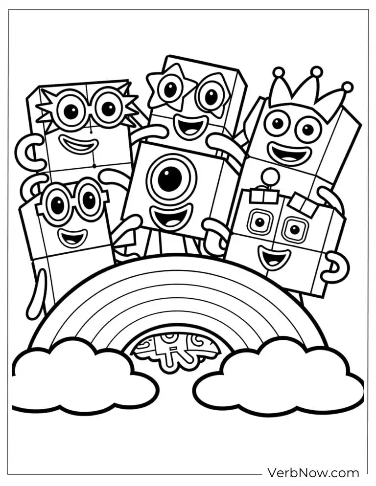 22 Free Numberblocks Coloring Pages (100% Printable PDF) Numberblocks Characters on Rainbow Coloring Page
