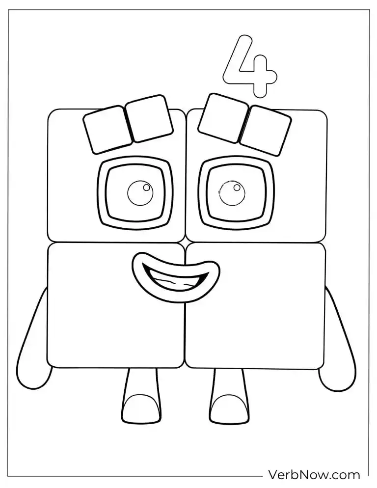 22 Free Numberblocks Coloring Pages (100% Printable PDF) Numberblocks 4 Coloring Page