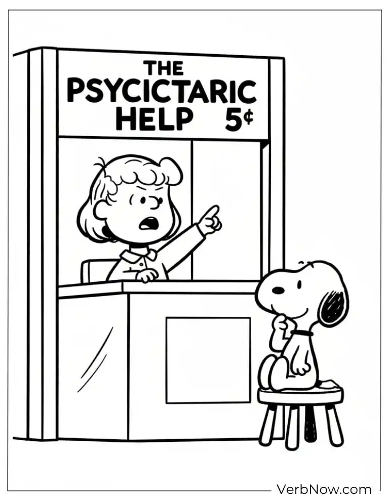 22 Free Peanuts Coloring Pages for Kids (Printable PDF) Snoopy and Lucy Psychiatric Help Booth Coloring Page