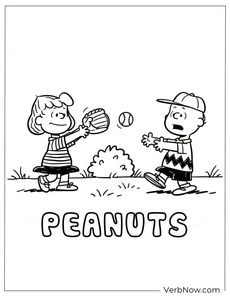 22 Free Peanuts Coloring Pages for Kids (Printable PDF) Peanuts Baseball Coloring Page: Charlie Brown & Lucy