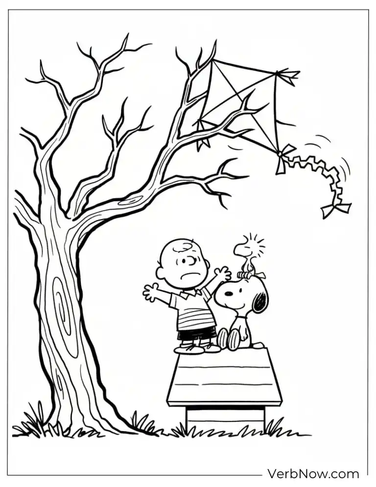 22 Free Peanuts Coloring Pages for Kids (Printable PDF) Kite Eating Tree Charlie Brown and Snoopy Coloring Page