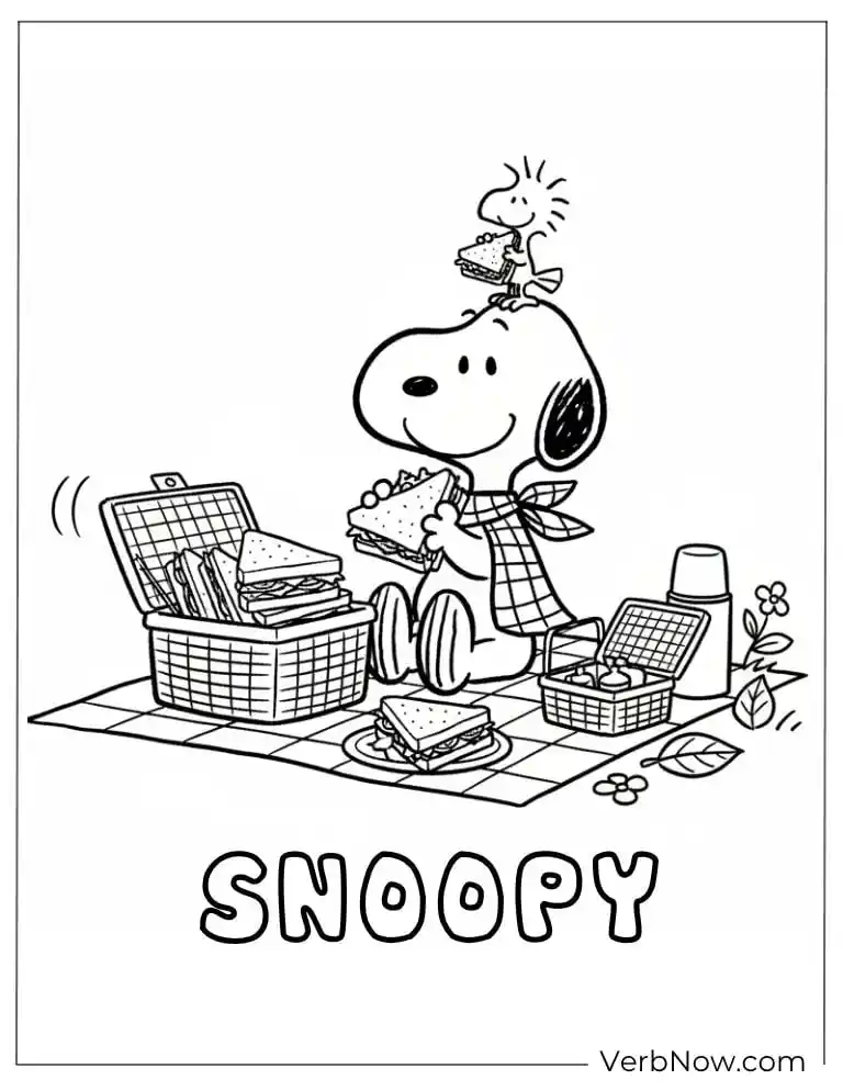22 Free Peanuts Coloring Pages for Kids (Printable PDF) Snoopy Picnic Coloring Page