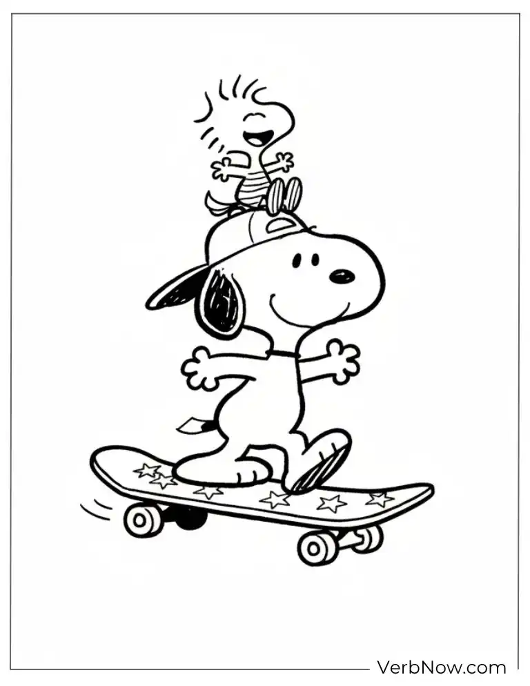 22 Free Peanuts Coloring Pages for Kids (Printable PDF) Snoopy and Woodstock Skateboarding Coloring Page