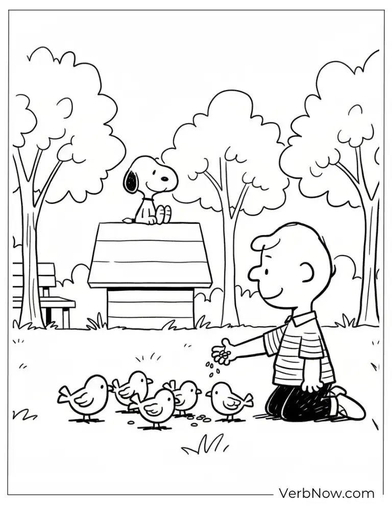 22 Free Peanuts Coloring Pages for Kids (Printable PDF) Charlie Brown Feeding Birds Coloring Page