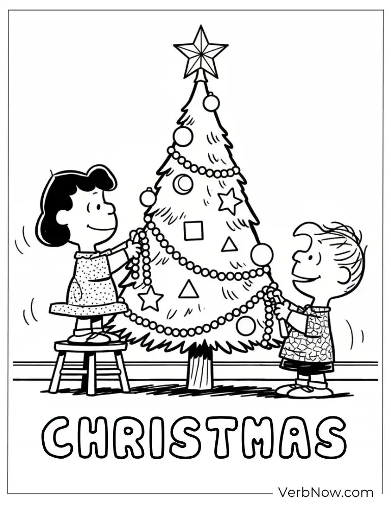 22 Free Peanuts Coloring Pages for Kids (Printable PDF) Christmas Tree Decorating Coloring Page