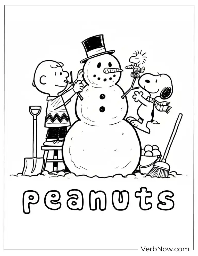 22 Free Peanuts Coloring Pages for Kids (Printable PDF) Peanuts Coloring Page: Charlie Brown, Snoopy & Snowman