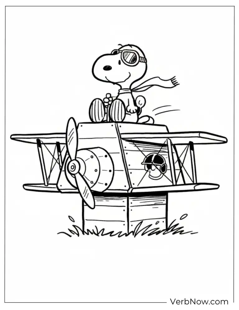 22 Free Peanuts Coloring Pages for Kids (Printable PDF) Snoopy Flying Ace Biplane Coloring Page