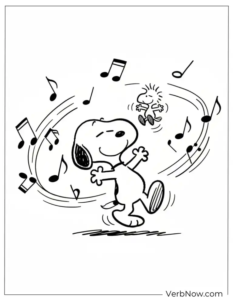 22 Free Peanuts Coloring Pages for Kids (Printable PDF) Snoopy Dancing with Woodstock Coloring Page