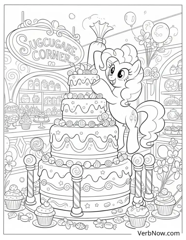Pinkie Pie Decorating Cake Coloring Page