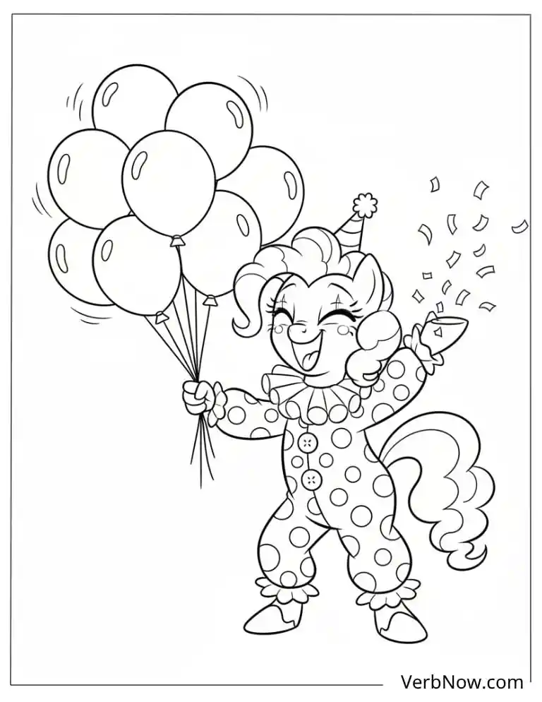 Pony Clown with Balloons Coloring Page