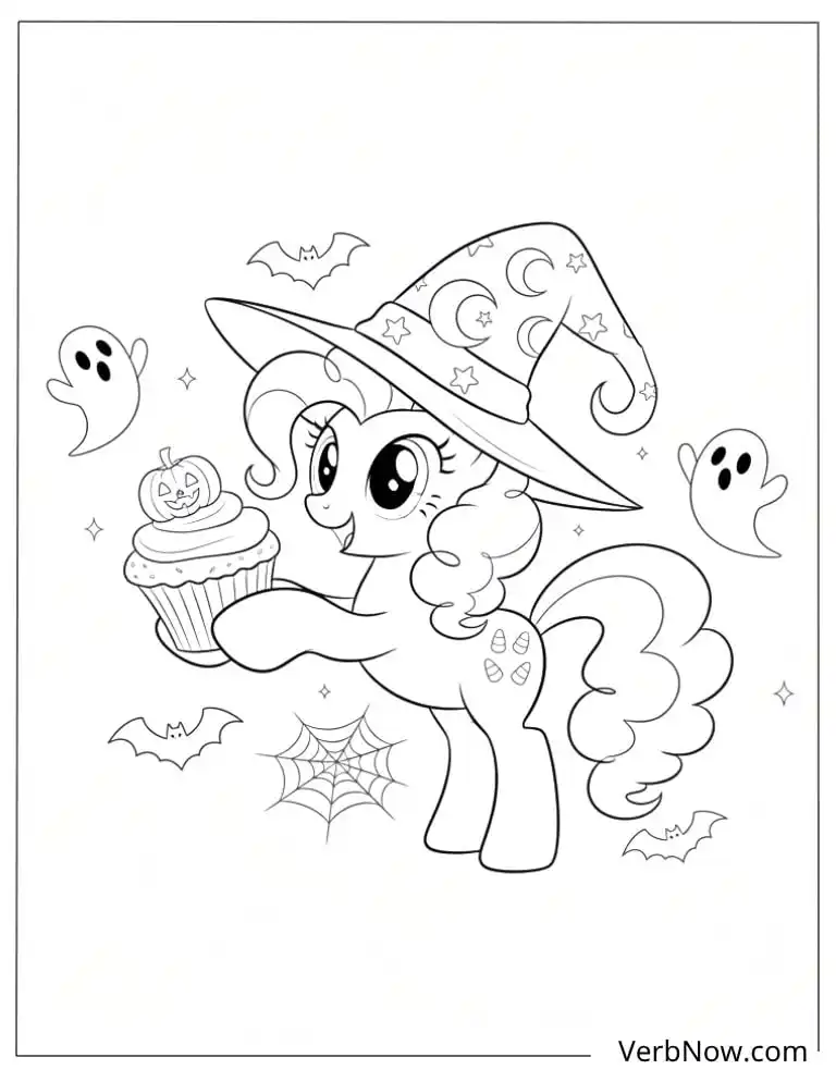 Pinkie Pie Halloween Witch Cupcake Coloring Page