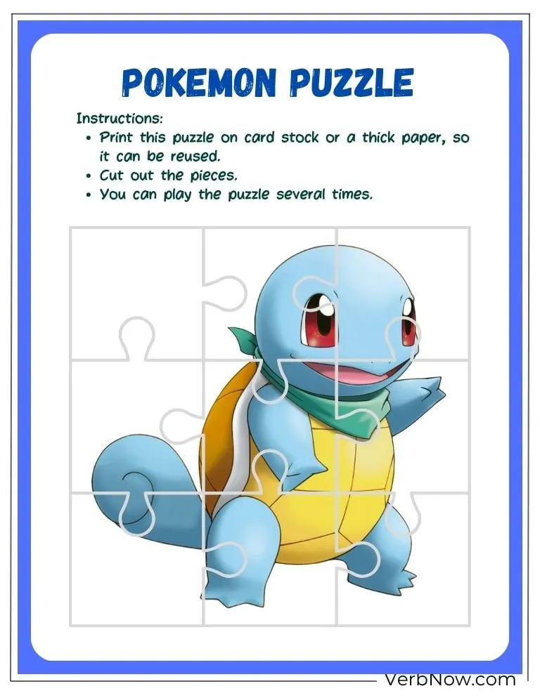 10+ Free Pokemon Puzzles For Fun (100% Printable PDF) Free Printable Pokemon Squirtle Jigsaw Puzzle