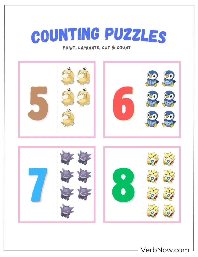 10+ Free Pokemon Puzzles For Fun (100% Printable PDF) Pokemon Counting Puzzles: Numbers 5 to 8