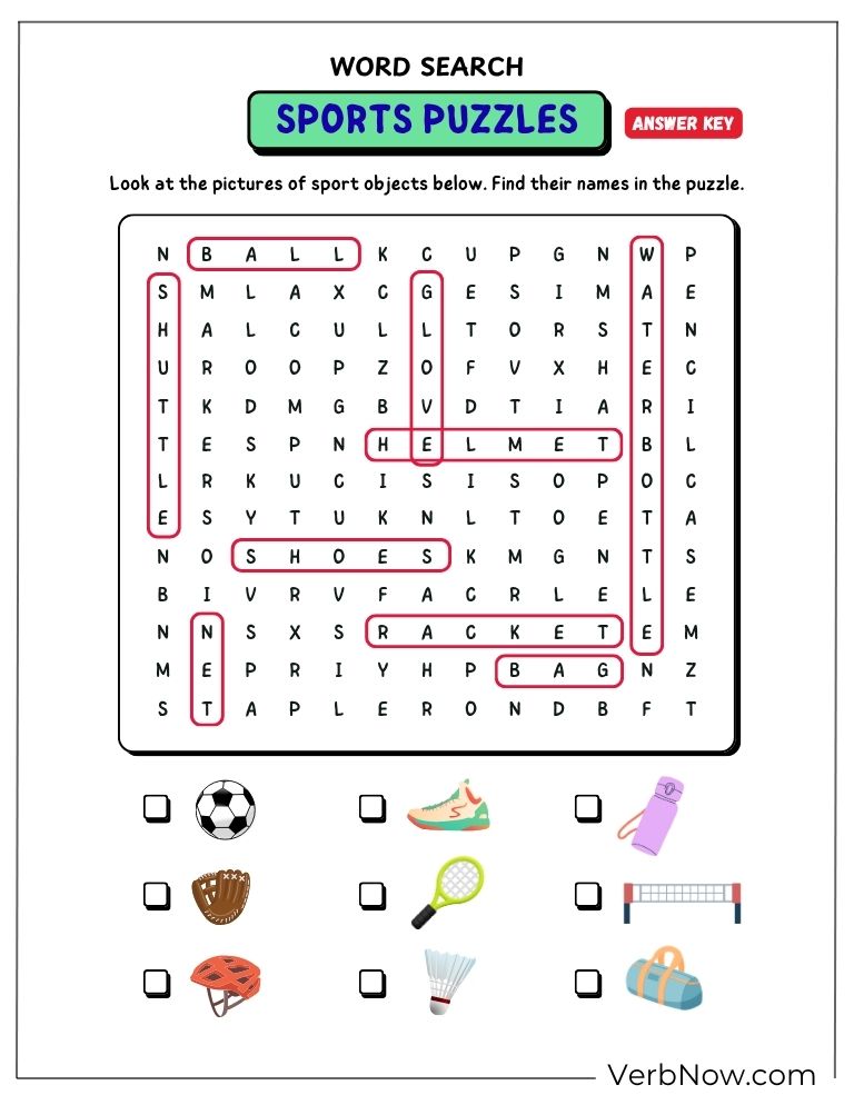 10+ Free Sports Puzzles For Kids (100% Printable PDF) Sports Objects Word Search Puzzle Answer Key