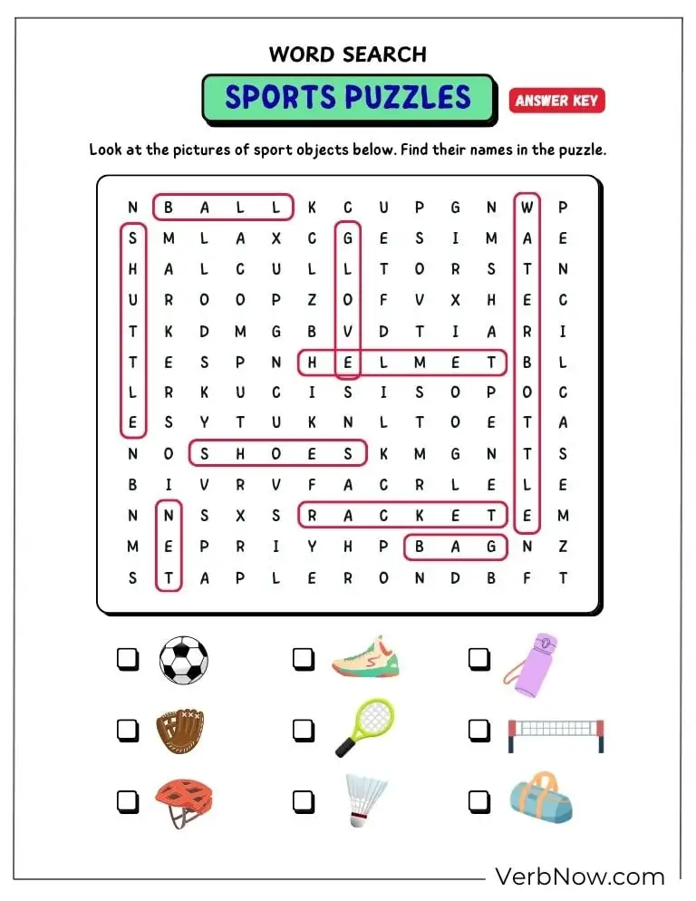 10+ Free Sports Puzzles For Kids (100% Printable PDF) Sports Objects Word Search Puzzle Answer Key