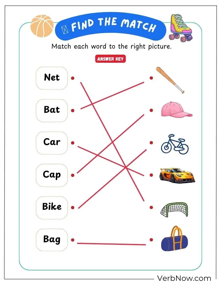 10+ Free Sports Puzzles For Kids (100% Printable PDF) Match Word to Picture Vocabulary Worksheet Answer Key